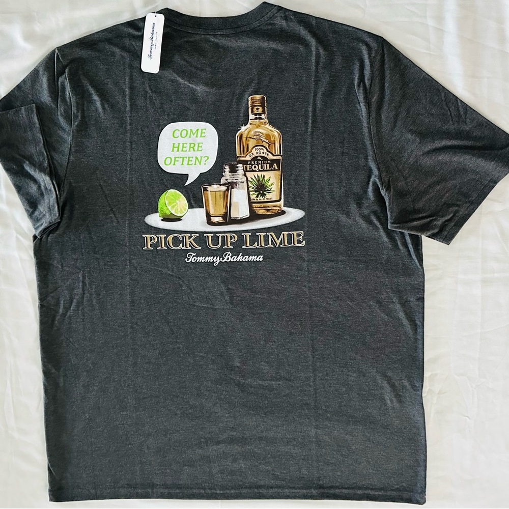 Tommy Bahama Men’s PICK UP LIME “Come Here Often” T-shirt XL Gray NEW Tequila